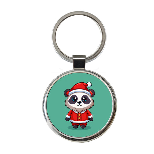 Panda Santa Christmas Round Metal Keychain