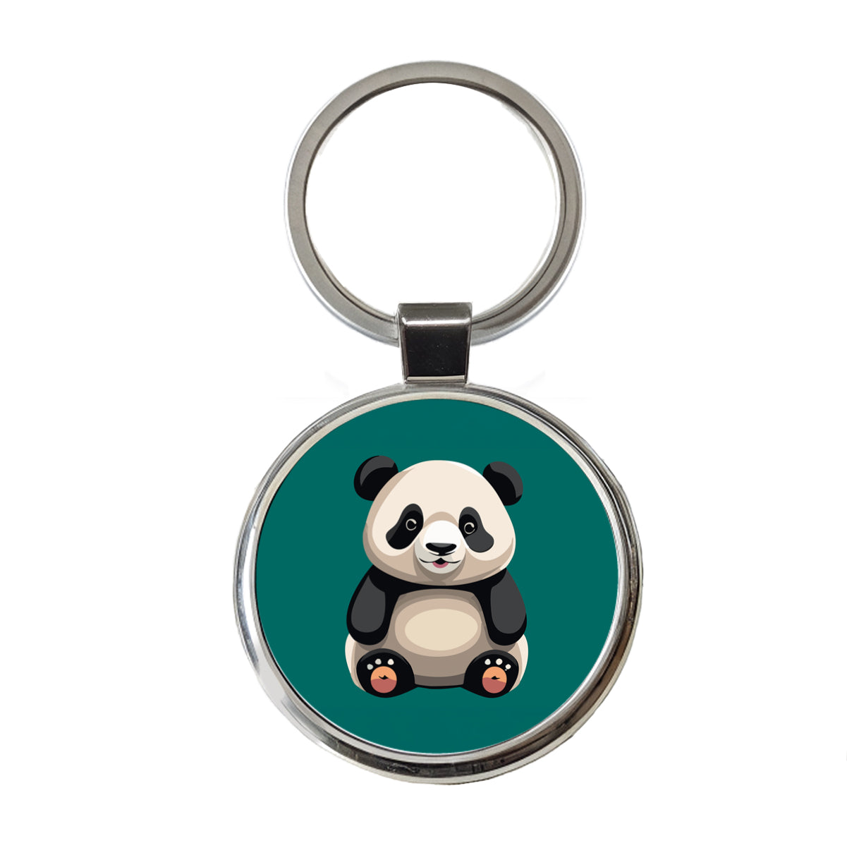 Panda Sitting Round Metal Keychain