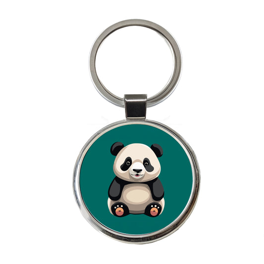 Panda Sitting Round Metal Keychain