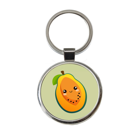 Papaya Cute Happy Fruit Round Metal Keychain