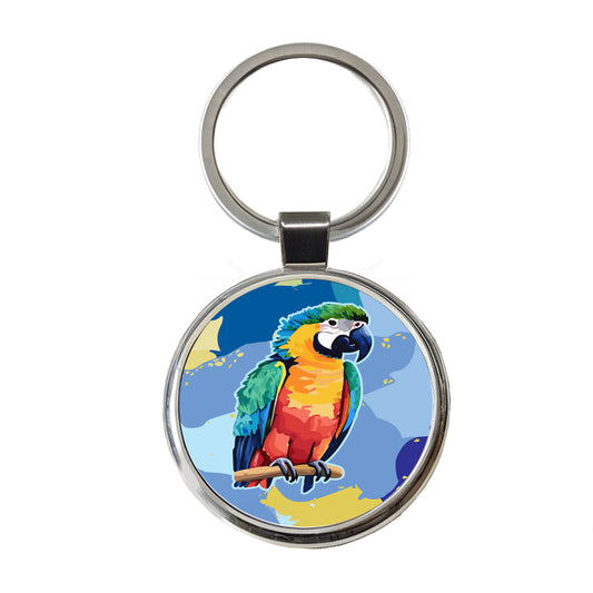 Parrot Bird Colorful Watercolor Round Metal Keychain