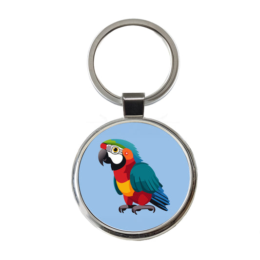 Parrot Bird Colorful Round Metal Keychain