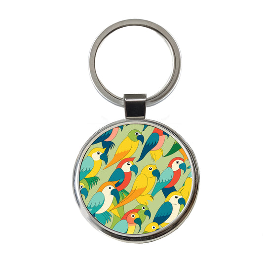 Parrots Pattern Round Metal Keychain