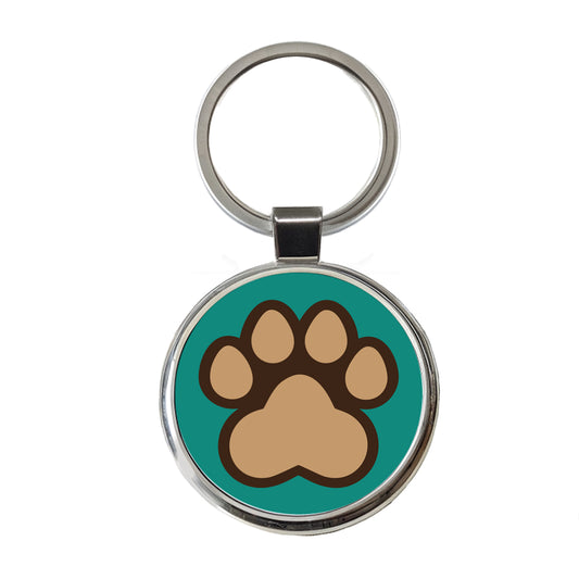 Paw Print Dogs Cats Round Metal Keychain