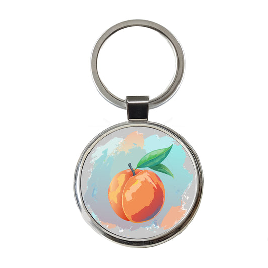 Peach Fruit Watercolor Round Metal Keychain