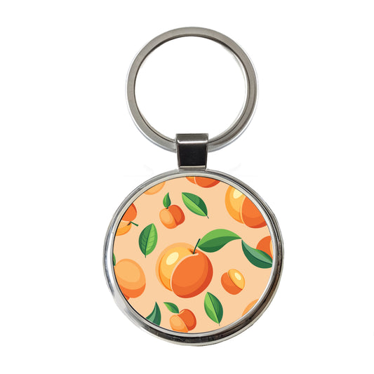 Peaches Scattered Background Pattern Round Metal Keychain