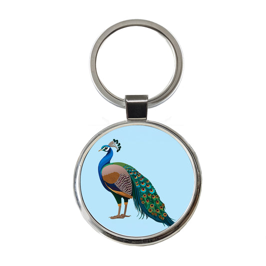 Peacock Indian Peafowl Profile Round Metal Keychain