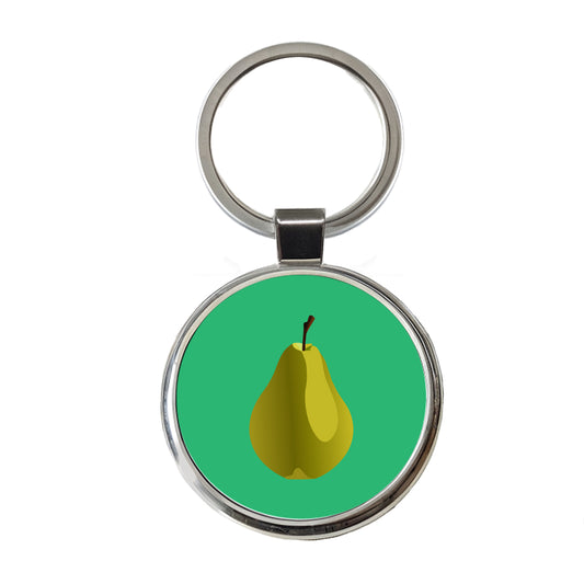 Pear Fruit Round Metal Keychain