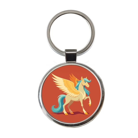 Pegasus Winged Horse Greek Mythology Round Metal Keychain