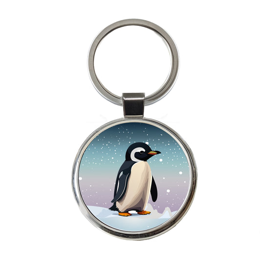 Penguin Cute Snow Round Metal Keychain