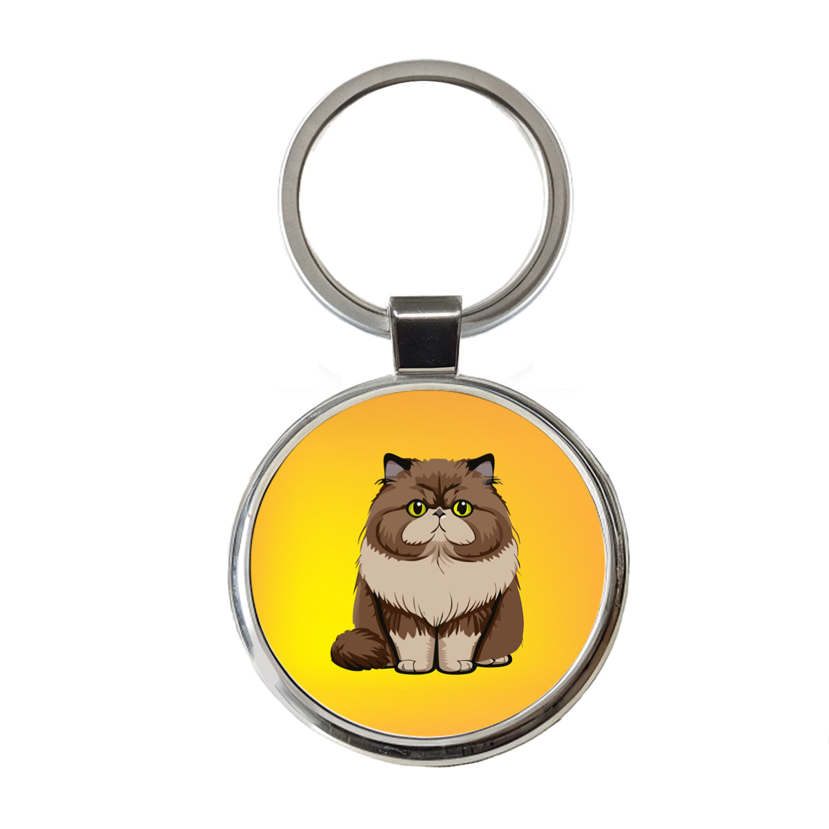 Persian Cat Sitting Round Metal Keychain