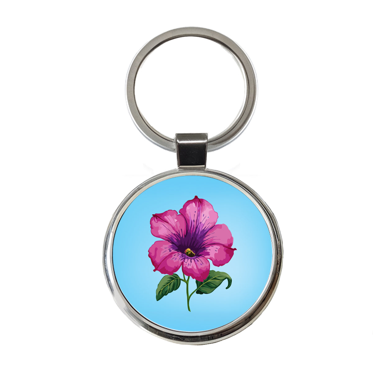 Petunia Flower Watercolor Pink Round Metal Keychain