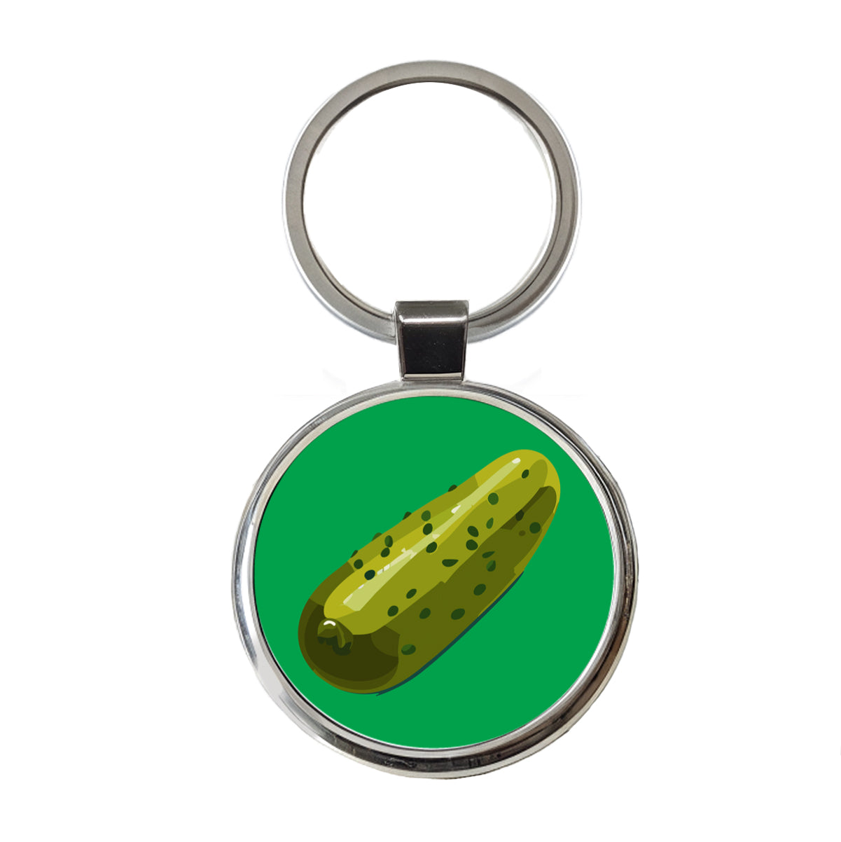 Pickle Green Round Metal Keychain