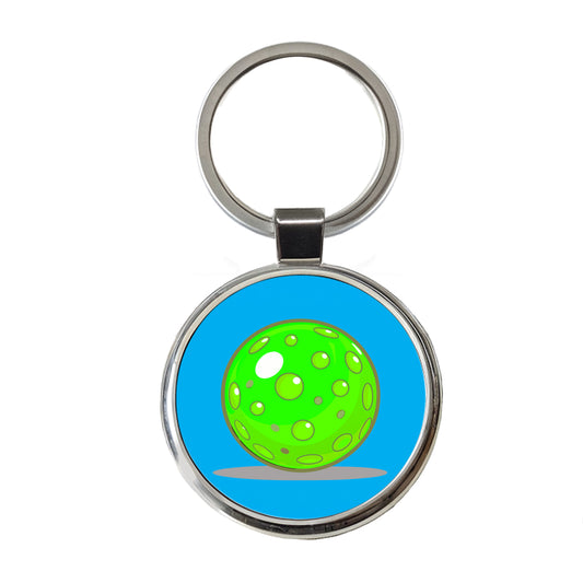 Pickleball Ball Green Round Metal Keychain