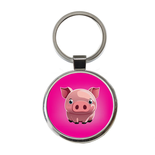 Pig Cute Round Metal Keychain