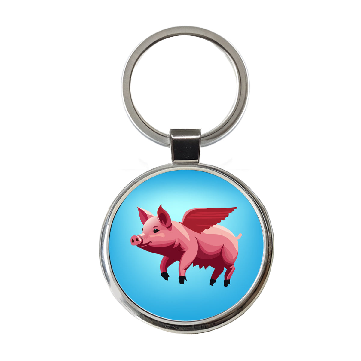 Pig Flying Funny Round Metal Keychain