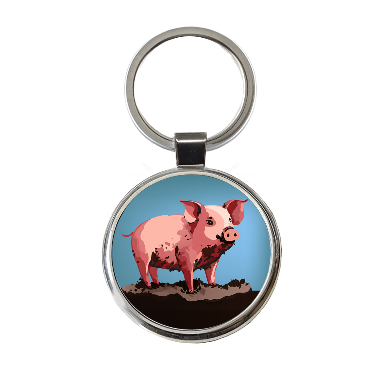 Pig in Mud Round Metal Keychain