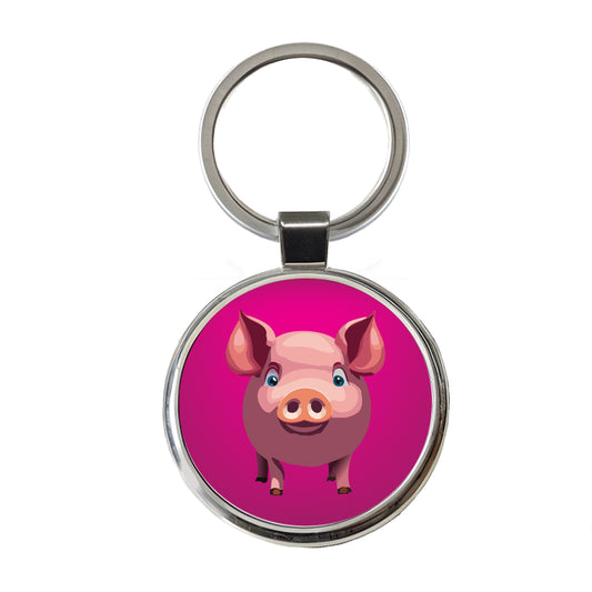 Pig Pink Sweet Round Metal Keychain