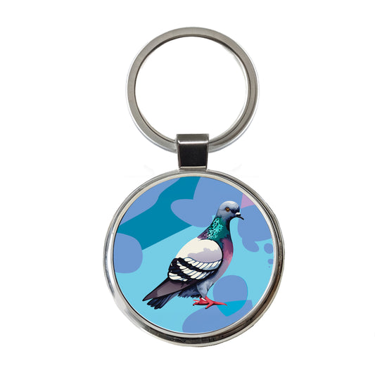 Pigeon Bird Watercolor Round Metal Keychain