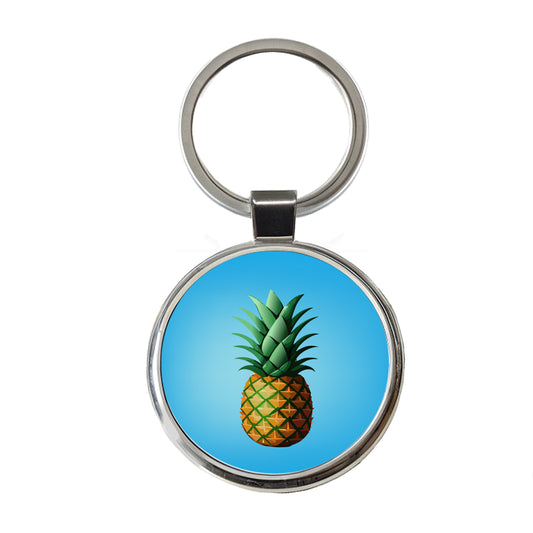 Pineapple Tropical Fruit Round Metal Keychain