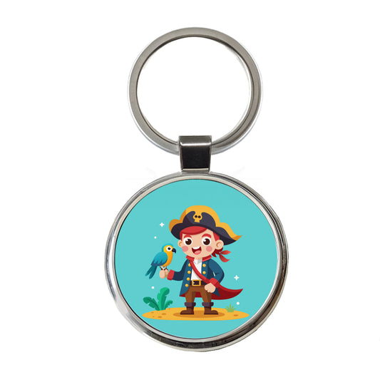 Pirate with Parrot Cute Round Metal Keychain