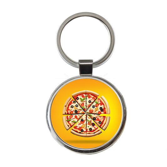 Pizza Sliced Round Metal Keychain