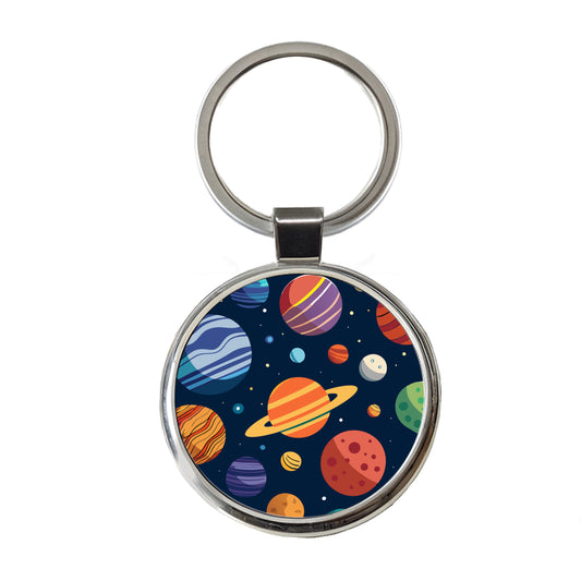 Planets Colorful Pattern Round Metal Keychain