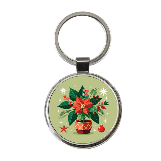 Poinsettia Plant Christmas Beautiful Round Metal Keychain