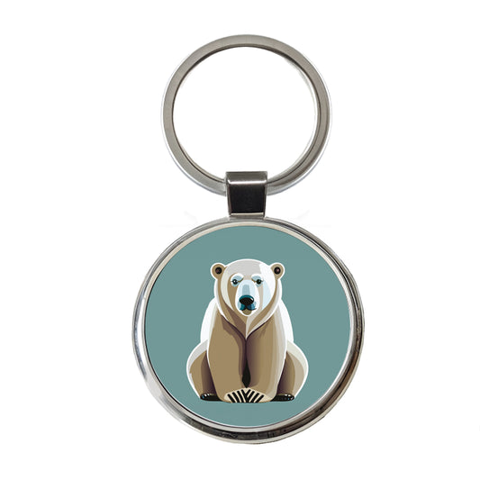 Polar Bear Sitting Round Metal Keychain