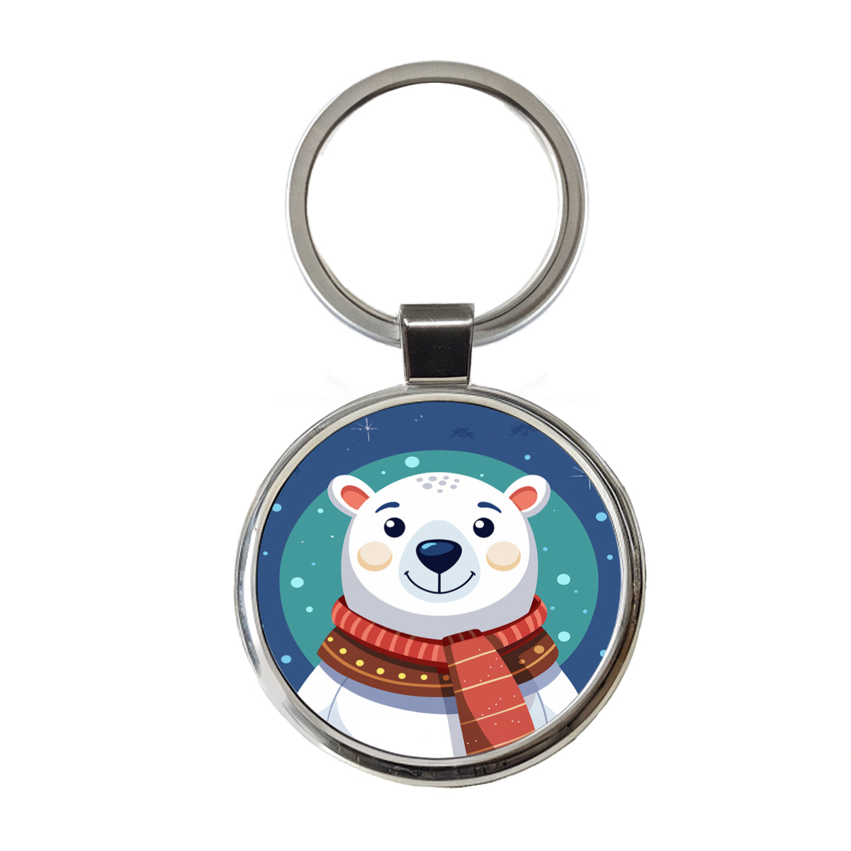 Polar Bear Wearing Winter Scarf Round Metal Keychain