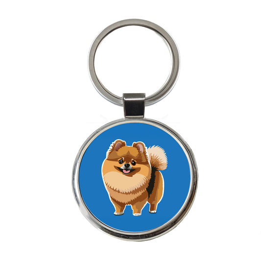 Pomeranian Dog Standing Round Metal Keychain