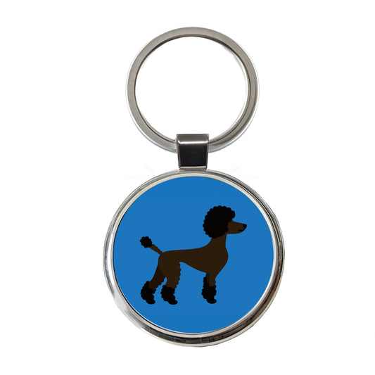 Poodle Silhouette Profile Dog Round Metal Keychain