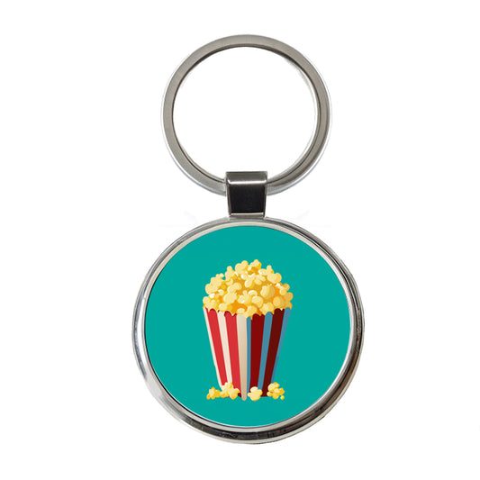 Popcorn Red White Striped Container Round Metal Keychain