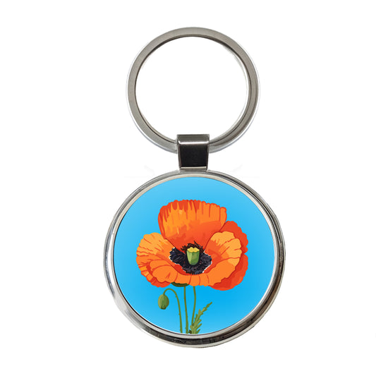 Poppy Flower Orange Round Metal Keychain