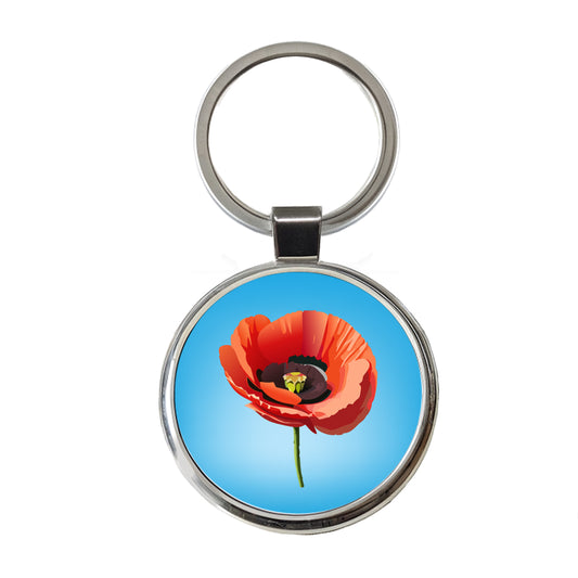 Poppy Flower Red Round Metal Keychain