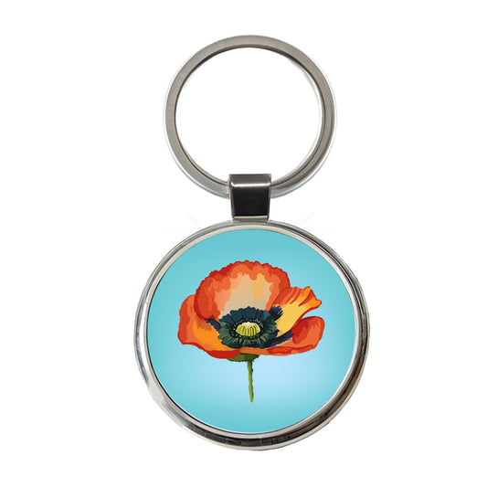 Poppy Icelandic Orange Flower Watercolor Round Metal Keychain