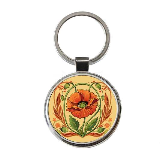 Poppy Poppies Floral Art Nouveau Flowers Elegant Round Metal Keychain