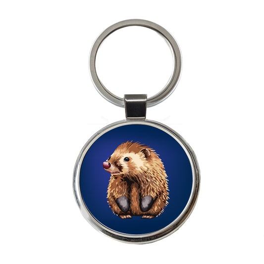 Porcupine Cute Round Metal Keychain