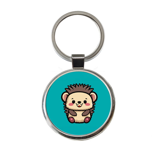 Porcupine Smiling Baby Round Metal Keychain