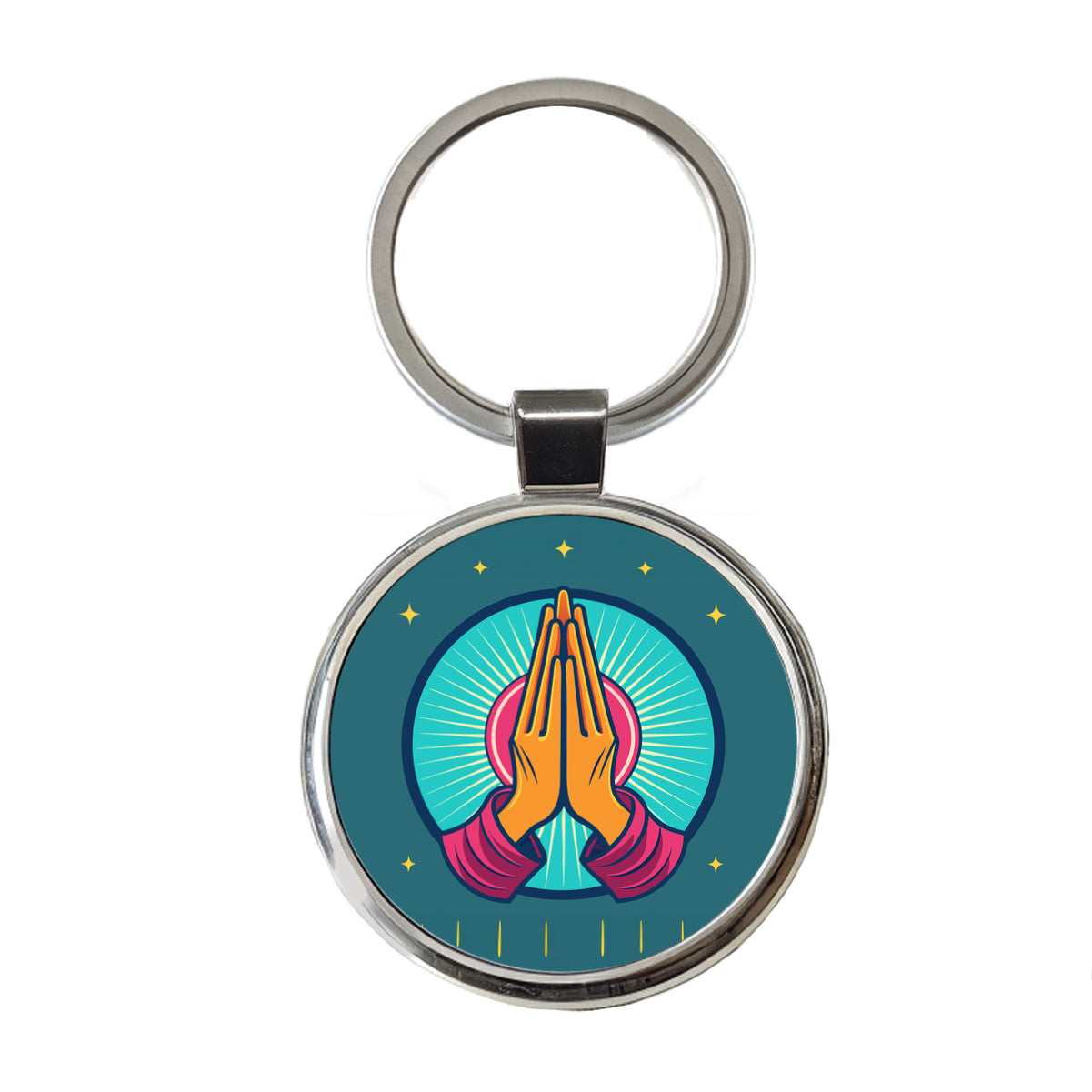 Prayer Praying Pleading Hands Christian Religion Round Metal Keychain