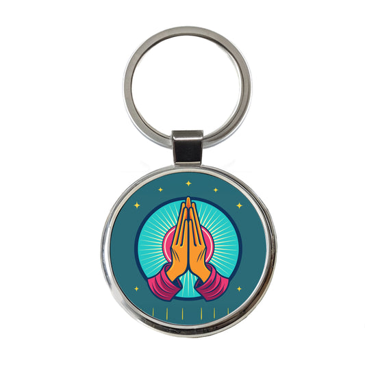 Prayer Praying Pleading Hands Christian Religion Round Metal Keychain