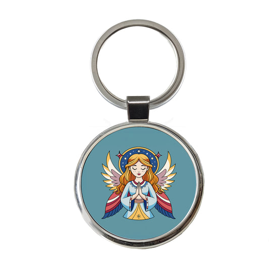 Praying Angel Christian Inspirational Prayer Round Metal Keychain