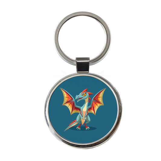 Pterodactyl Dinosaur Round Metal Keychain