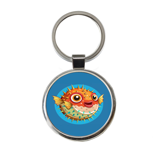 Pufferfish Cute Round Metal Keychain