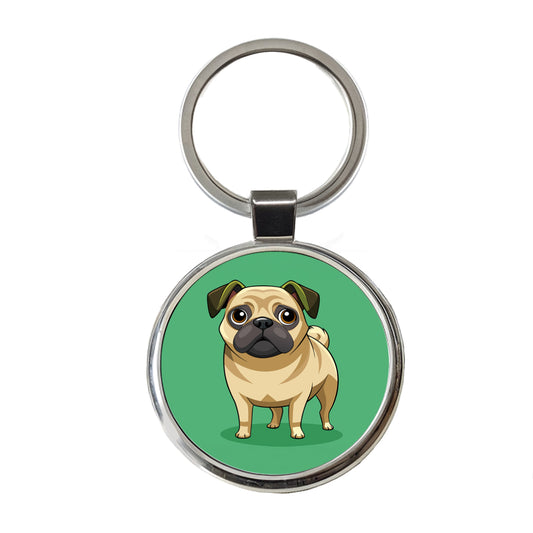 Pug Cute Standing Round Metal Keychain