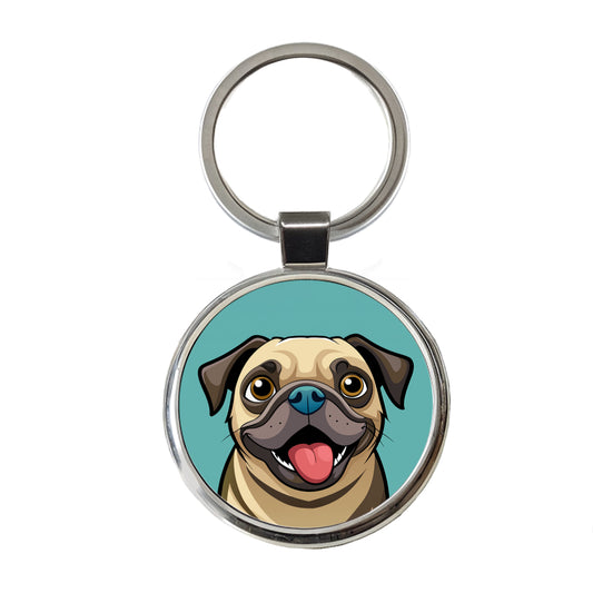 Pug Cute Sticking out Tongue Round Metal Keychain