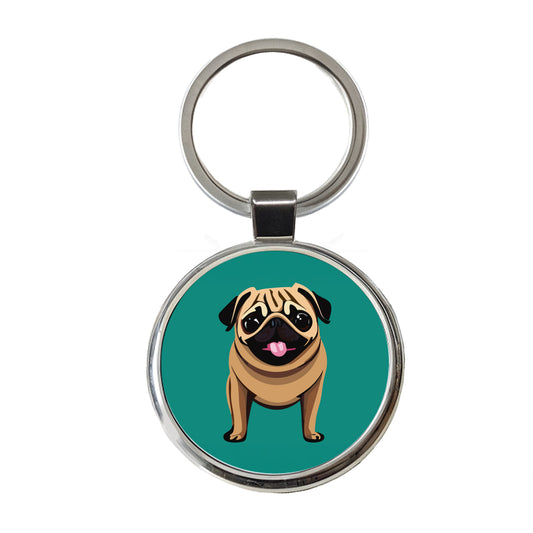 Pug Sticking Out Tongue Dog Round Metal Keychain