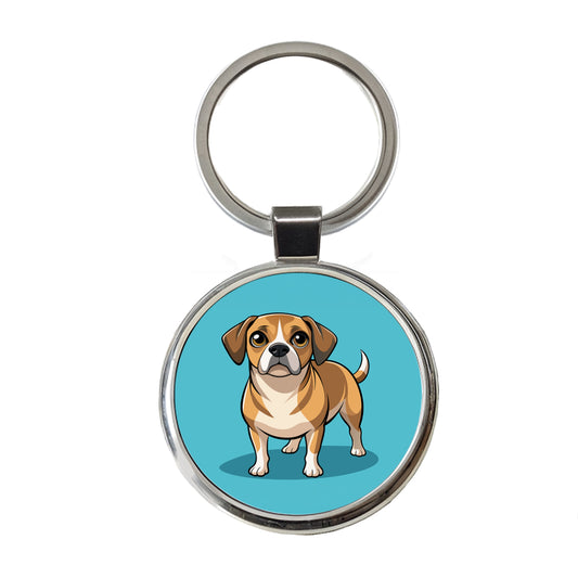 Puggle Dog Round Metal Keychain