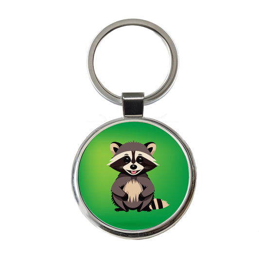 Raccoon Happy Round Metal Keychain