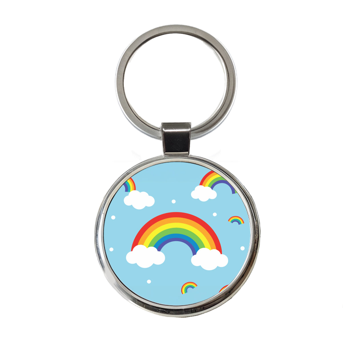Rainbows Scattered Round Metal Keychain